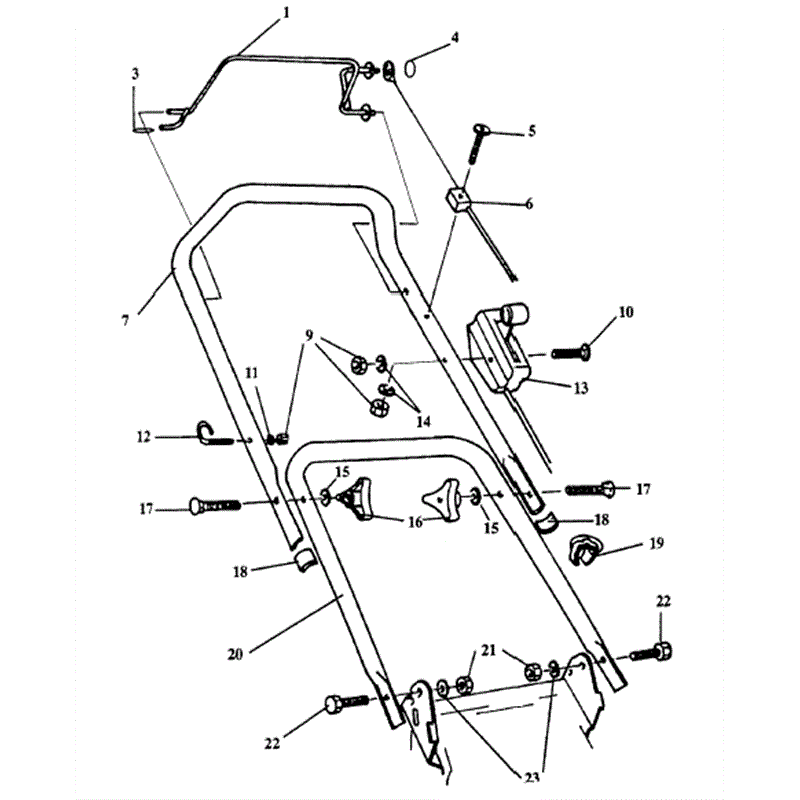 Mountfield Laser/Mascot (MP85023-25-26-27) Parts Diagram, HANDLES & CONTROLS