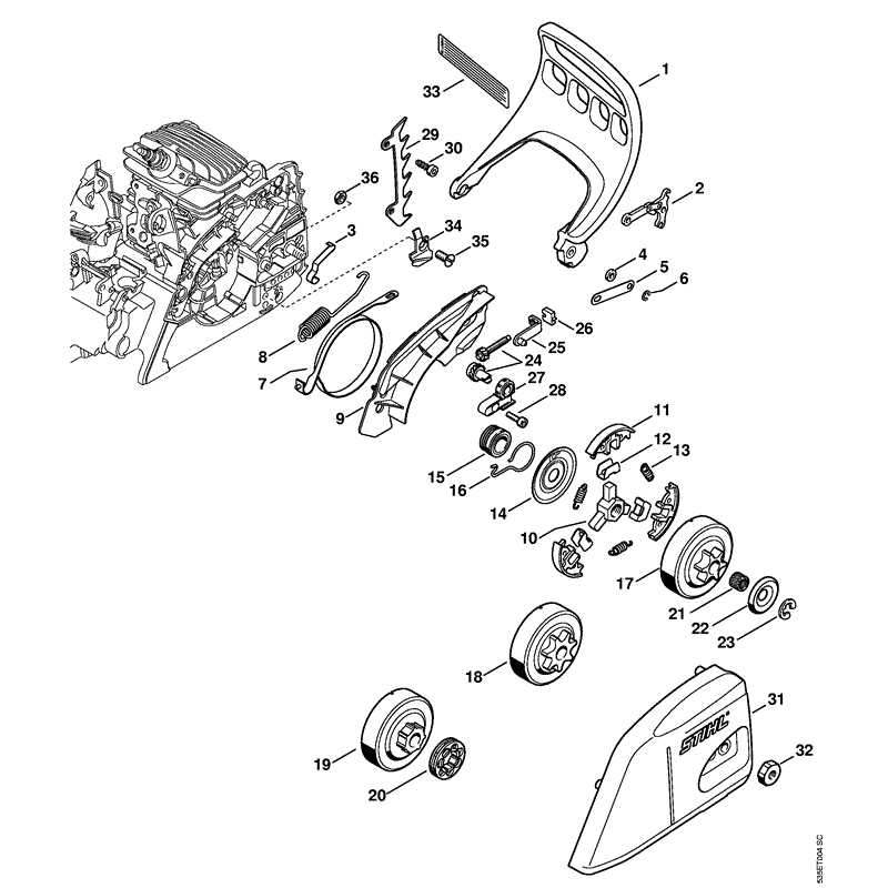 Stihl MS 211 Chainsaw (MS211 2-Mix) Parts Diagram, Hand guard