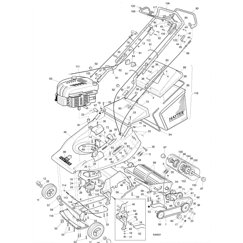 Hayter Harrier 56 (343) Lawnmower (343A001001-343A099999) Parts Diagram, Mainframe Assembly