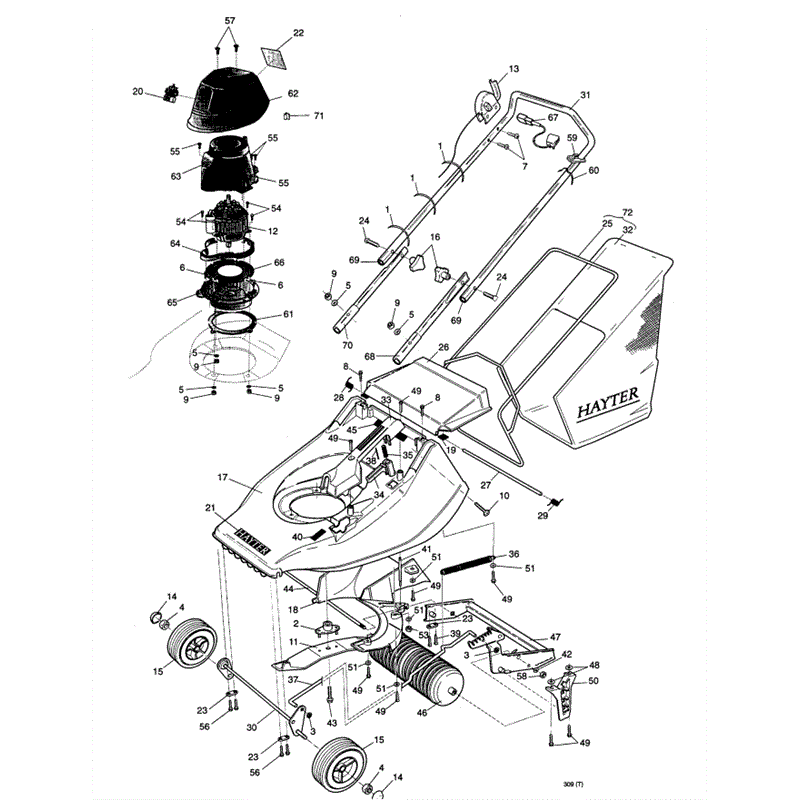 Hayter Harrier 41 (309) Lawnmower (309T002879-309T099999) Parts Diagram, Main Frame Assembly