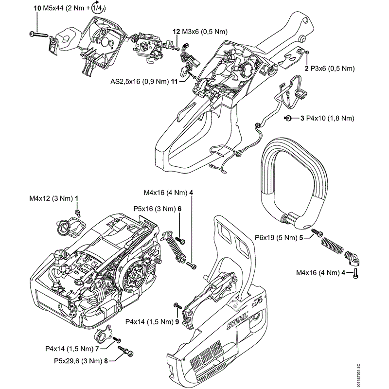 Stihl MS 201 Chainsaw (MS201 CM 2-Mix) Parts Diagram, Tightening torques 1