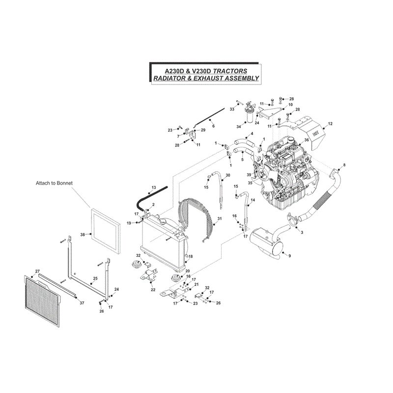 Westwood V230D Tractor 2013-2015 (2013-2015) Parts Diagram, Radiator & Exhaust Assembly