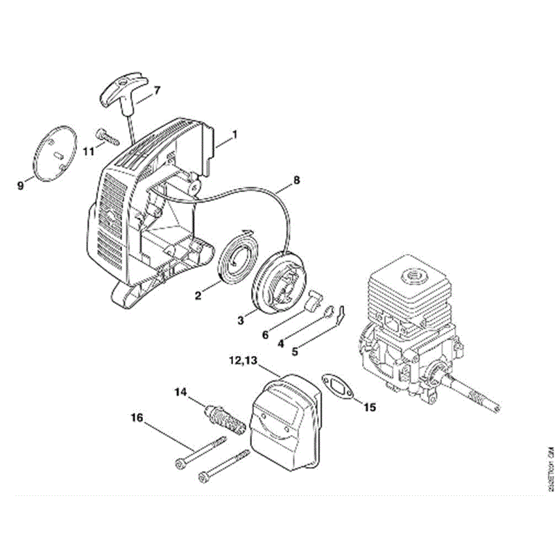 Stihl FS 45 Brushcutter (FS45) Parts Diagram, B-Rewind starter, Muffler
