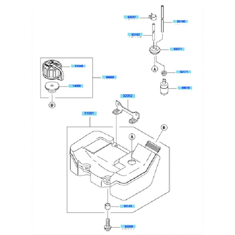 Kawasaki KBH48B (HA048J-AS50) Parts Diagram, Fuel Tank & Fuel Valve