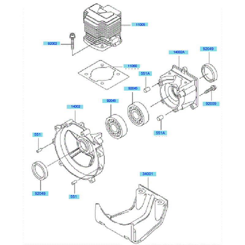 Kawasaki KBH48A  (HA048G-BS50) Parts Diagram, Cylinder & Crankcase
