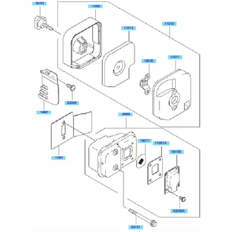 Kawasaki KHD600A (HB600B-BS50) Parts Diagram, Air Filter & Muffler