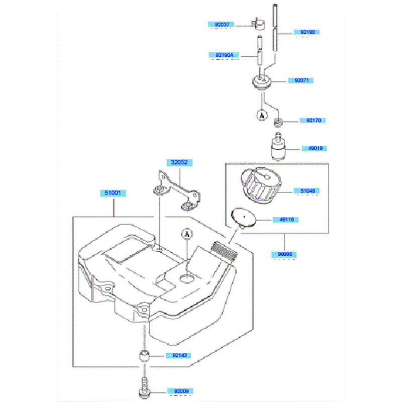Kawasaki KBH48A  (HA048G-BS50) Parts Diagram, Fuel Tank & Fuel Valve
