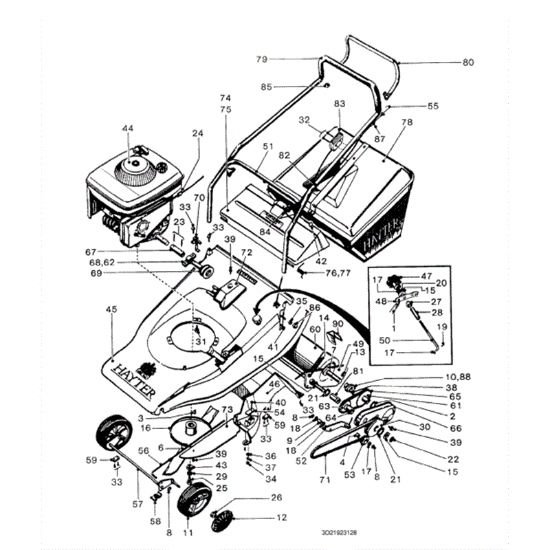 Hayter Harrier 48 (219) Lawnmower (219023128-219024999) Parts Diagram, Mainframe Assembly