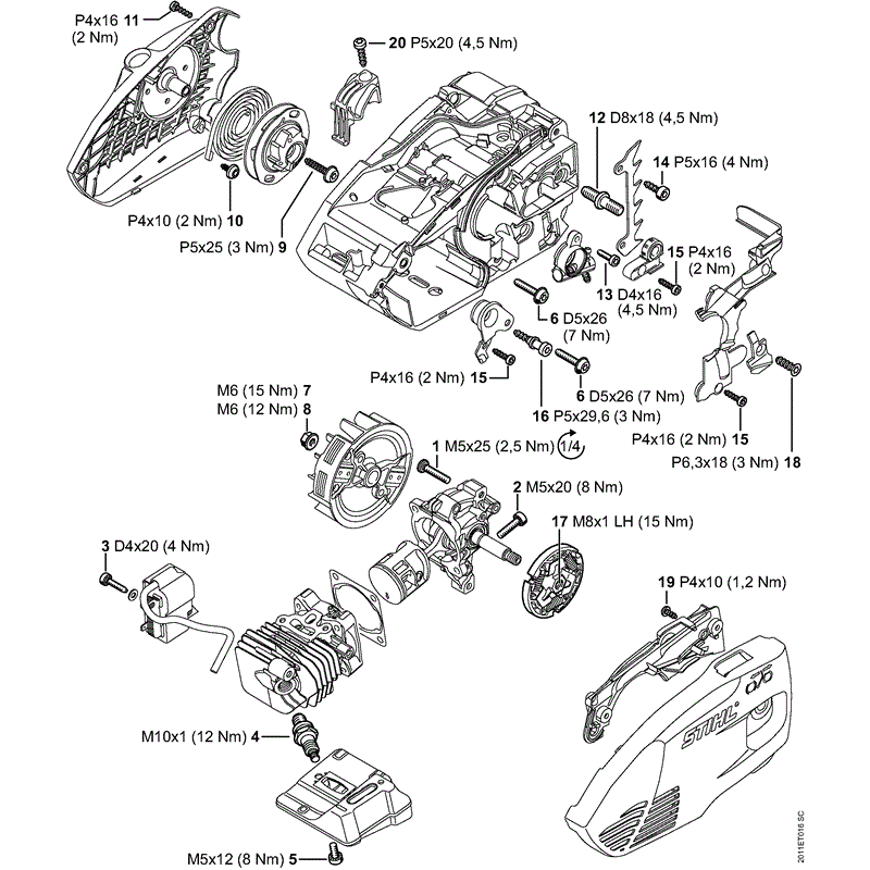 Stihl MS 150 Chainsaws (MS150 CE 2 Mix) Parts Diagram, Tightening torques