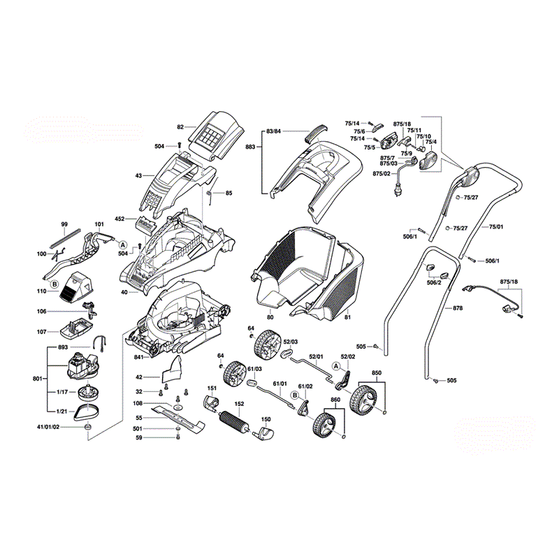 Bosch Rotak 40 Rotary Mowers (3600H81C72) Parts Diagram, Page 1
