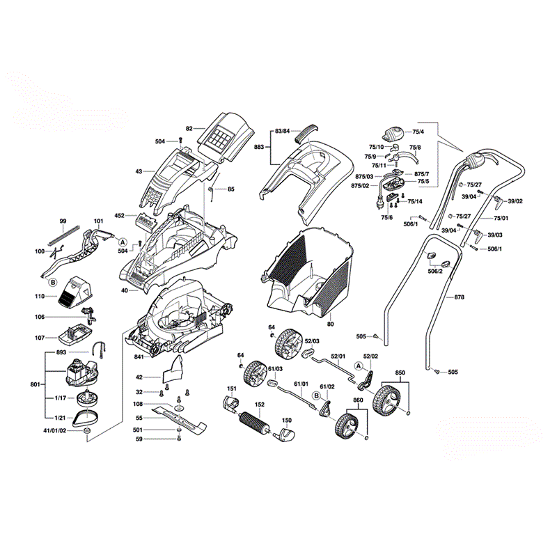 Bosch Rotak 34 GC Rotary Mowers  (3600H81A73) Parts Diagram, Page 1