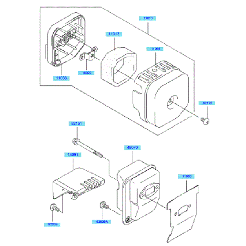 Kawasaki KBH34A (HA034G-AS50) Parts Diagram, Air Filter/Muffler