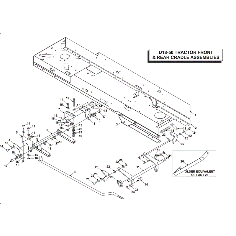 Countax D18-50 Lawn Tractor 2004 -  2006  (2004 - 2006) Parts Diagram, FRONT & REAR DECK CRADLE ASSEMBLIES