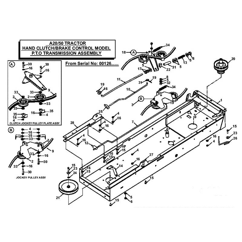 Countax A2050 Lawn Tractor 2007 (2007) Parts Diagram, Hand Clutch-Brake Control Model PTO Transmission Assembly from serial no 00126