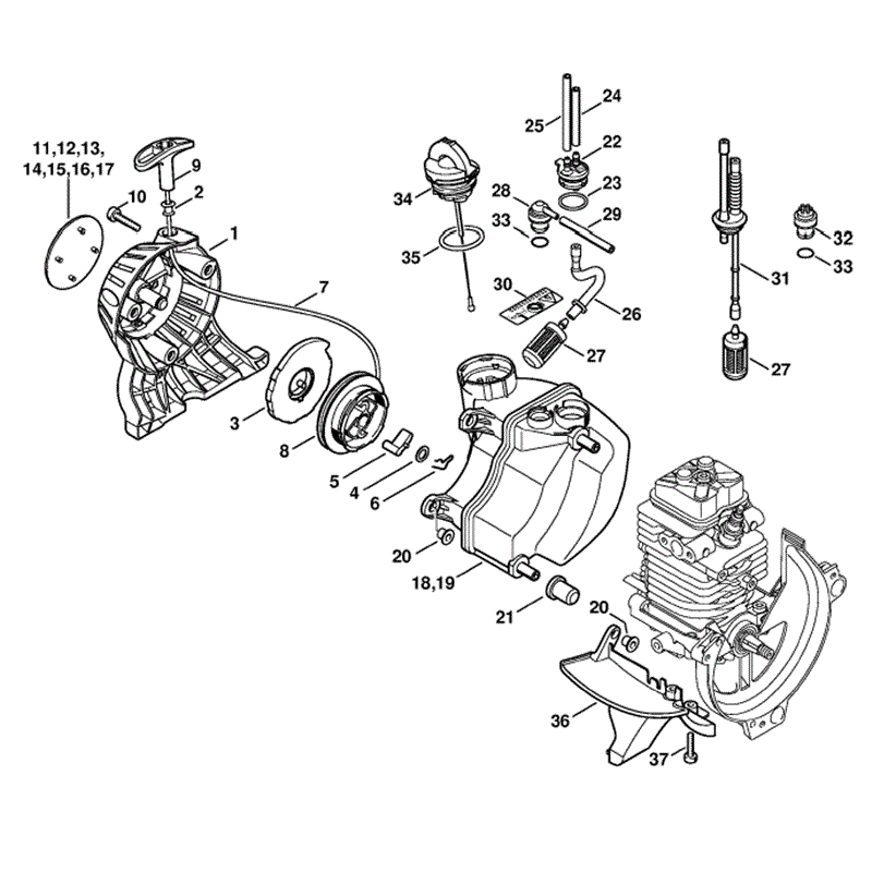 Stihl FS 110 Brushcutter (FS110) Parts Diagram, Rewind starter, Fuel tank