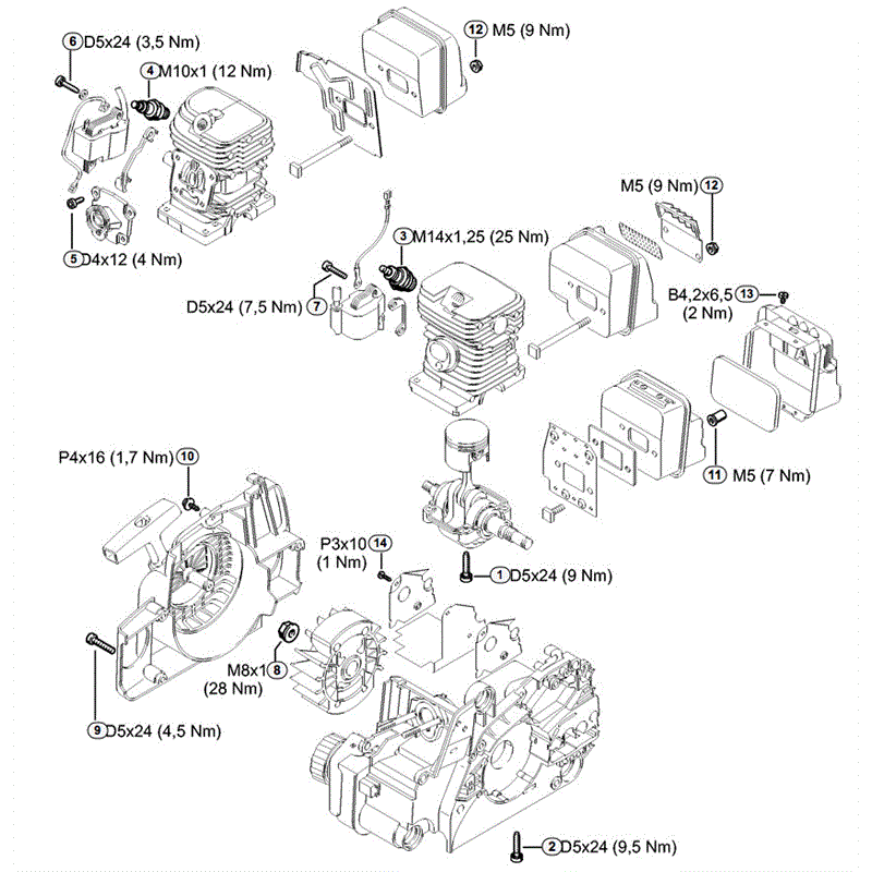 Stihl MS 170 Chainsaw (MS170 2-MIX) Parts Diagram, Torques 2