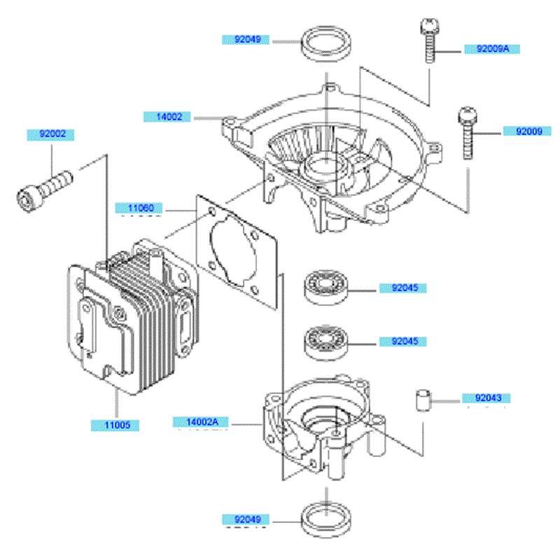 Kawasaki KHD600A (HB600B-BS50) Parts Diagram, Cylinder & Crankcase