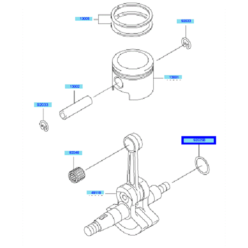 Kawasaki KBL43A (HA043F-BS51) Parts Diagram, Piston & Crankshaft