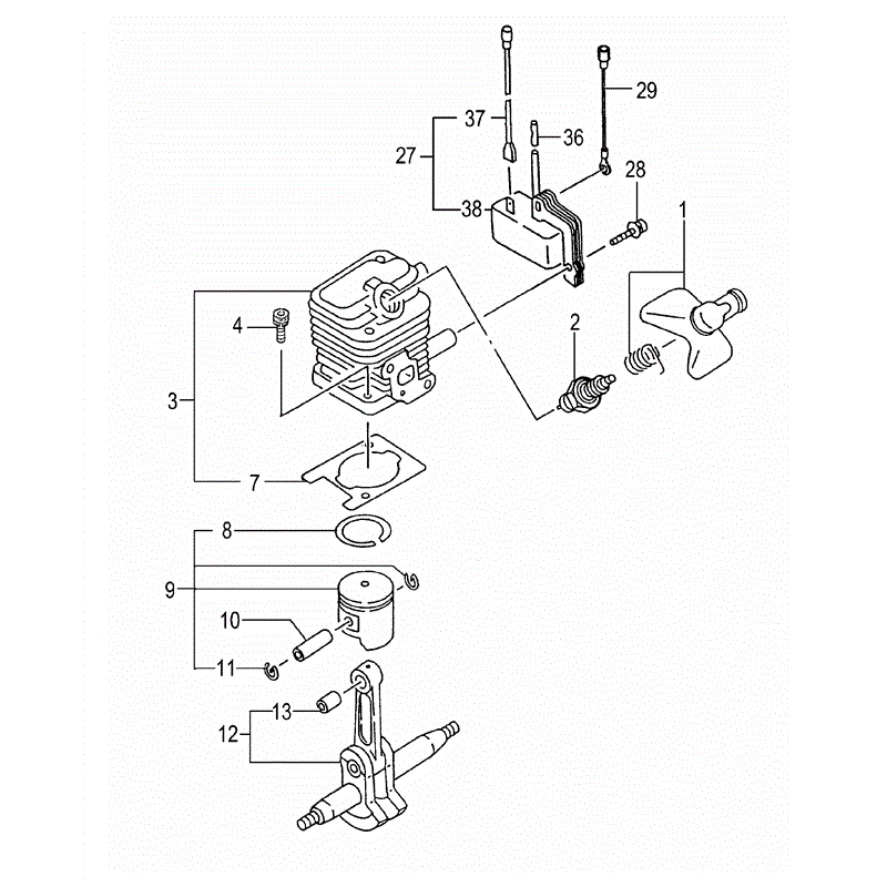 Tanaka THT-2000 (1643-H38) Parts Diagram, CYLINDER/PISTON/CRANK SHAFT