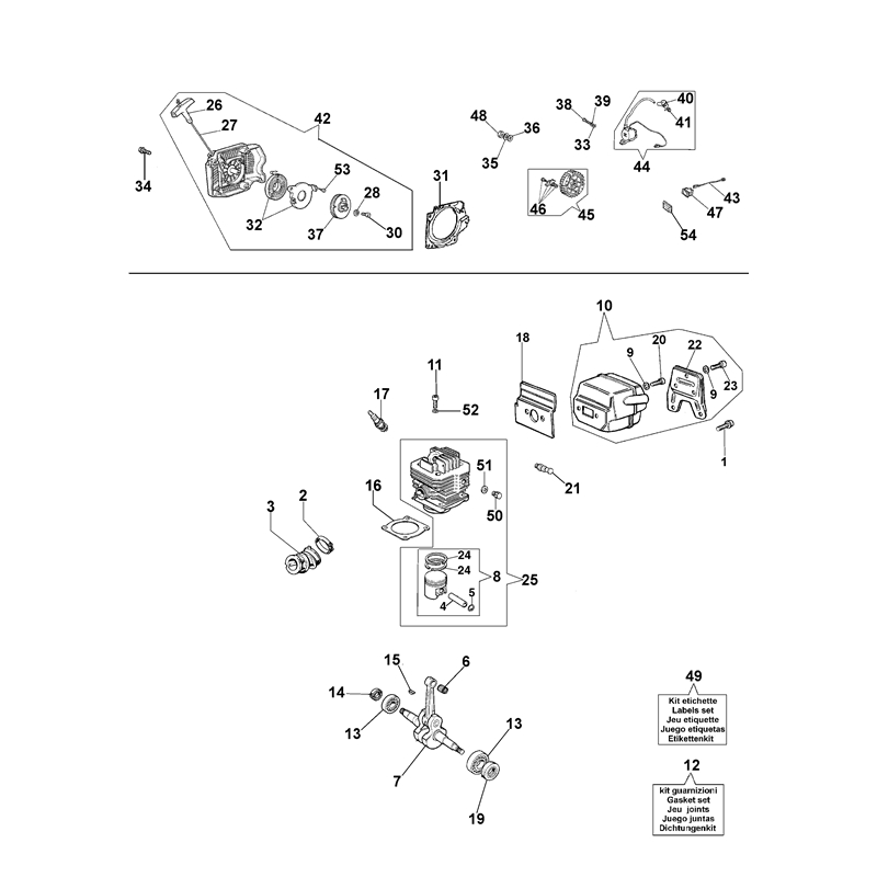 Oleo-Mac 981 (981) Parts Diagram, Starter assy and engine