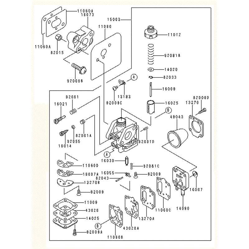 Kawasaki KBH43A (HA043F-AS50) Parts Diagram, CARBURETOR