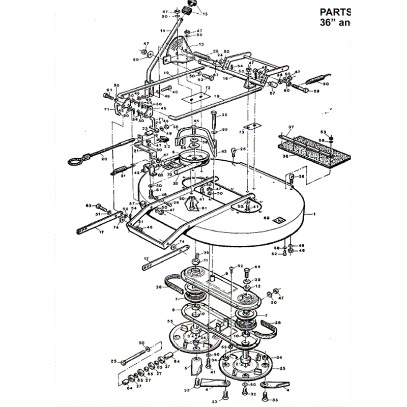 1988 S-T & D SERIES WESTWOOD TRACTORS (1998) Parts Diagram, 36" and 42" contra rotating cutter deck