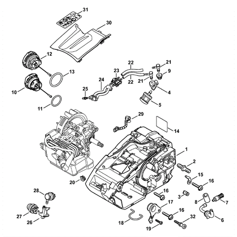 Stihl MS 150 Chainsaws (MS150TC-E) Parts Diagram, Engine Housing