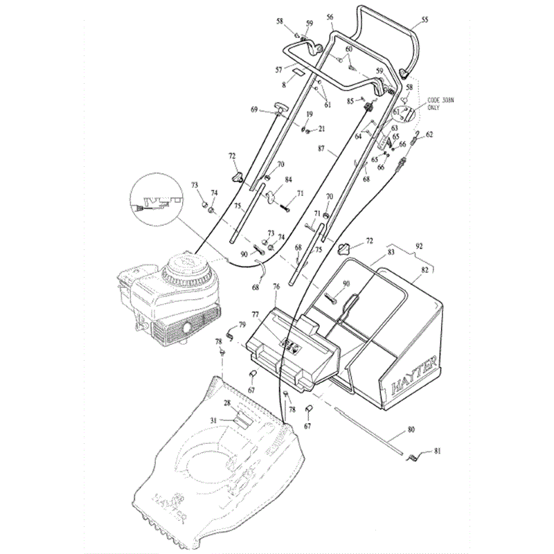 Hayter Hawk 312 Lawnmowers (312N001001-312N099999) Parts Diagram, HANDLES