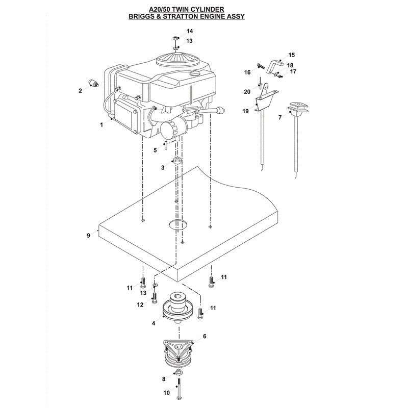 Countax A2050 Lawn Tractor 2004 (2004) Parts Diagram, TWIN CYLINDER ENGINE(B&S) ASSEMBLY