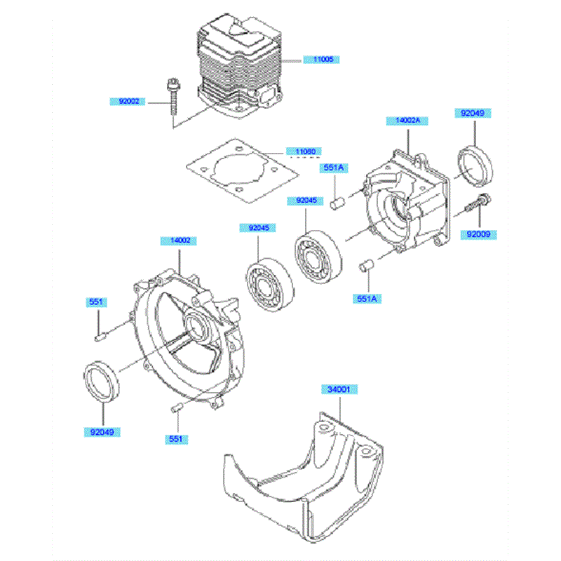 Kawasaki KBL48A (HA048F-BS51) Parts Diagram, Cylinder & Crankcase