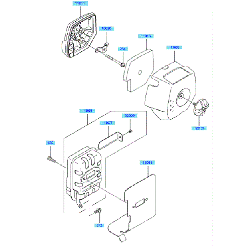 Kawasaki KBH45A  (HA045B-BS50) Parts Diagram, Air Filter & Muffler