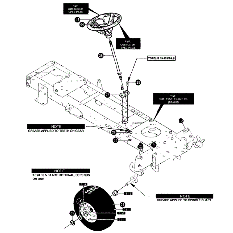 Hayter 13/40 (144R001001-144R099999) Parts Diagram, Steering Assembly