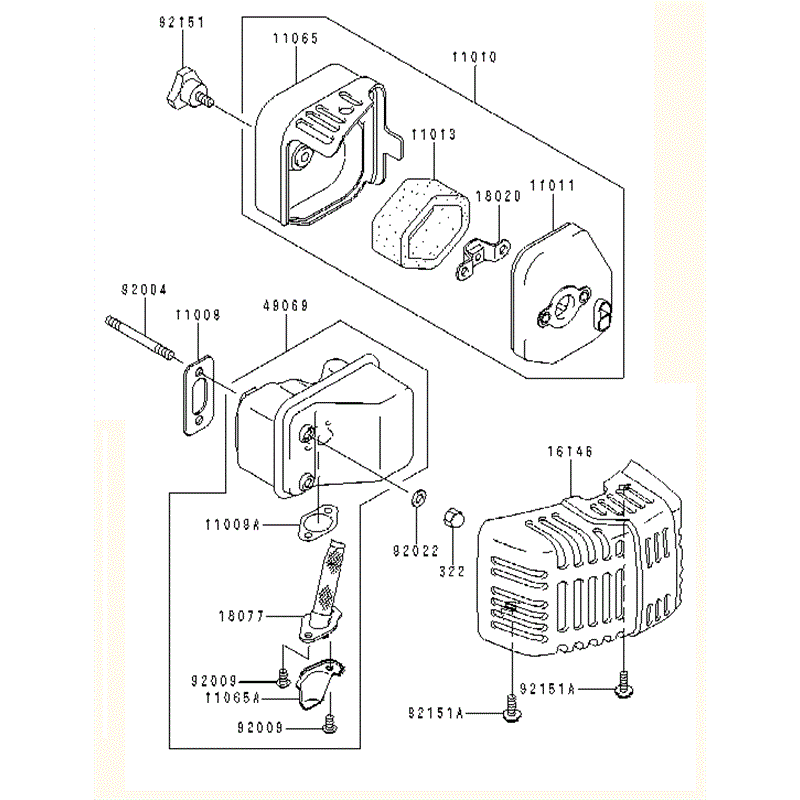 Kawasaki KHD600A (HB600A-AS50) Parts Diagram, AIR-FILTER/MUFFLER