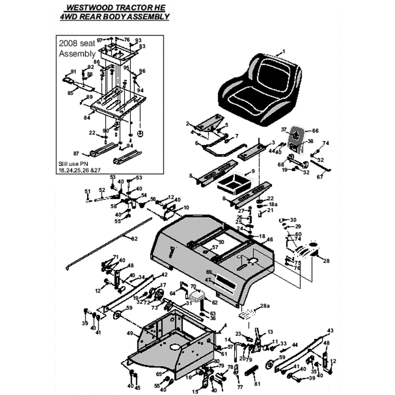 Westwood T Series 4WD B&S From 01/2008 on (2008 On) Parts Diagram, HE Rear Body Assembly
