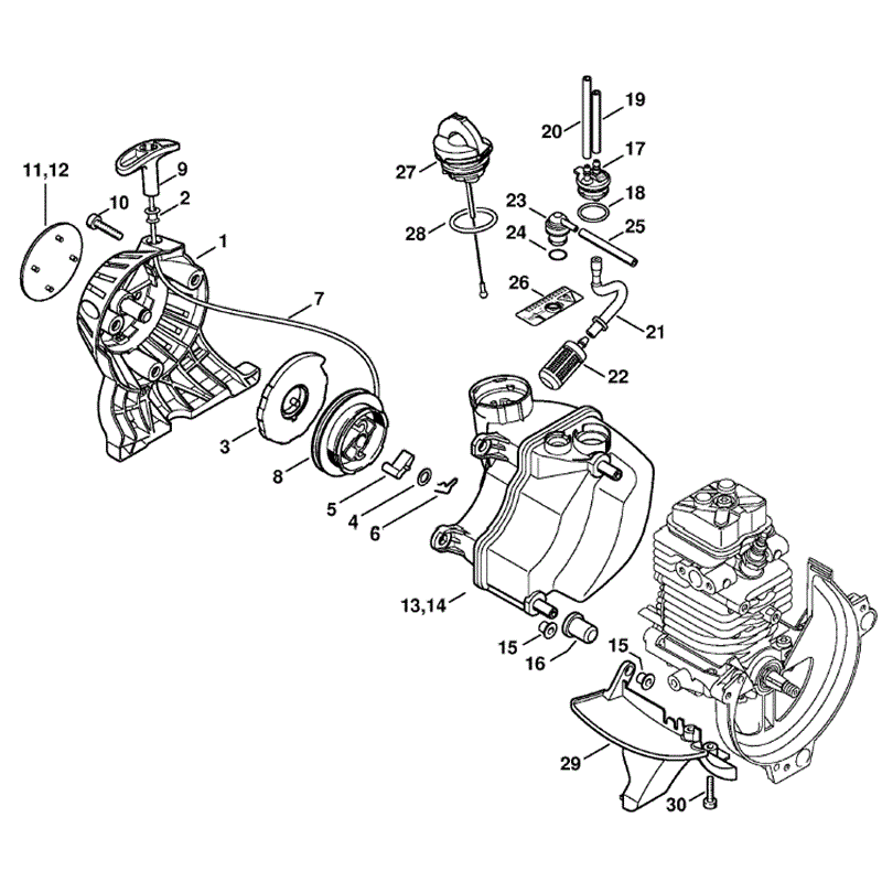 Stihl FS 90 Brushcutter (FS90) Parts Diagram, Rewind starter, Fuel tank