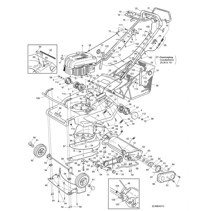 Hayter Harrier 48 (486) Lawnmower (486C001001-486C099999) Parts Diagram, Mainframe Assembly