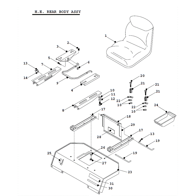 Countax K Series Lawn Tractor 1995 (1995) Parts Diagram, K15 38 HE Rear Body Panel