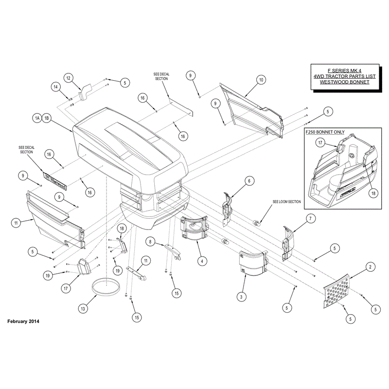Westwood F Series 2014 Lawn Tractors (2014) Parts Diagram, Bonnet