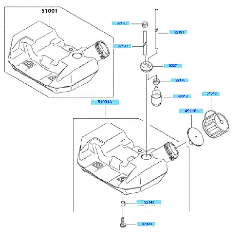 Kawasaki KBH34A (HA034F-BS50) Parts Diagram, Fuel Tank/ Fuel Valve