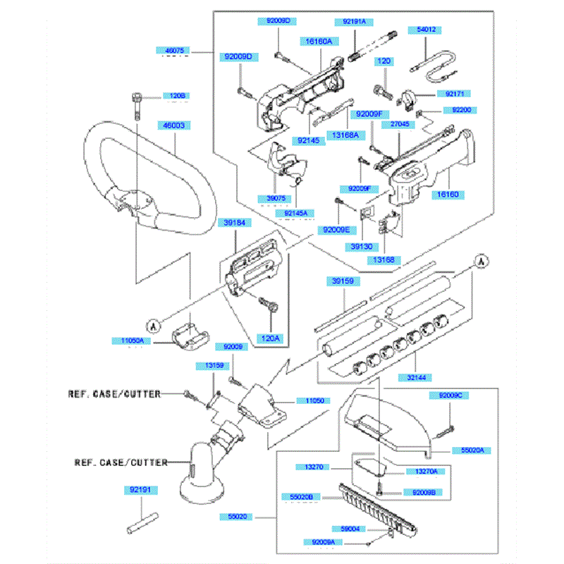 Kawasaki KBL45A (HA045A-BS50) Parts Diagram, Pipe/ Handle & Guard