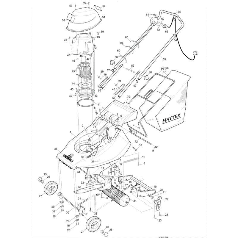 Hayter Harrier 41 (309) Lawnmower (309A001001-309A099999) Parts Diagram, Main Frame Assembly