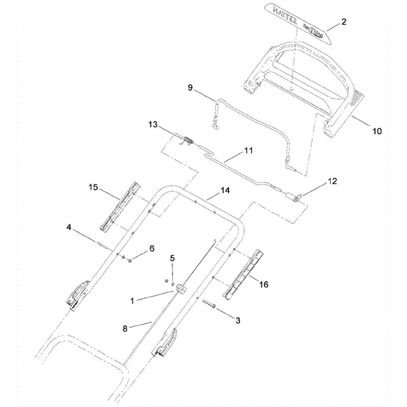 Hayter R48 Recycling (446) (446F310000001 - 446F310999999) Parts Diagram, Upper Handle Assembly