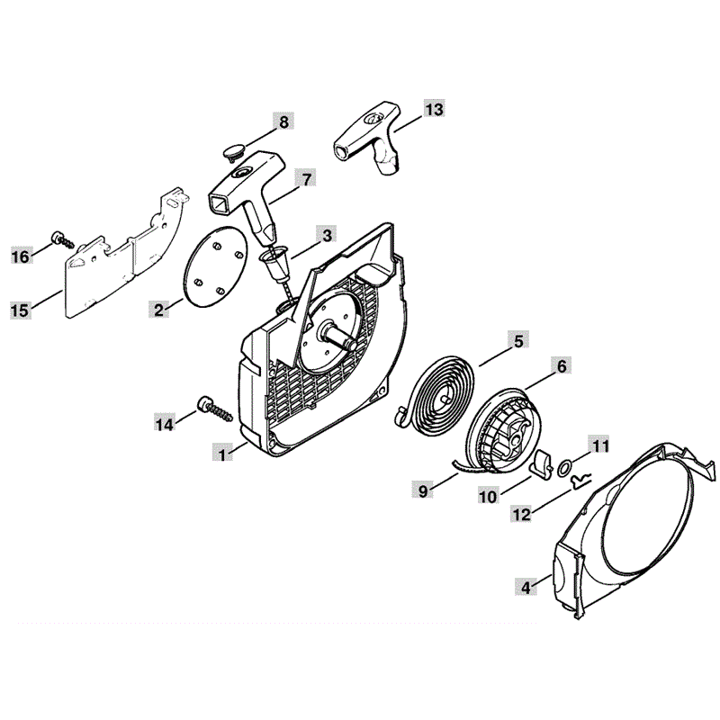 Stihl MS 250 Chainsaw (MS250 C) Parts Diagram, Fan Housing with Rewind Starter