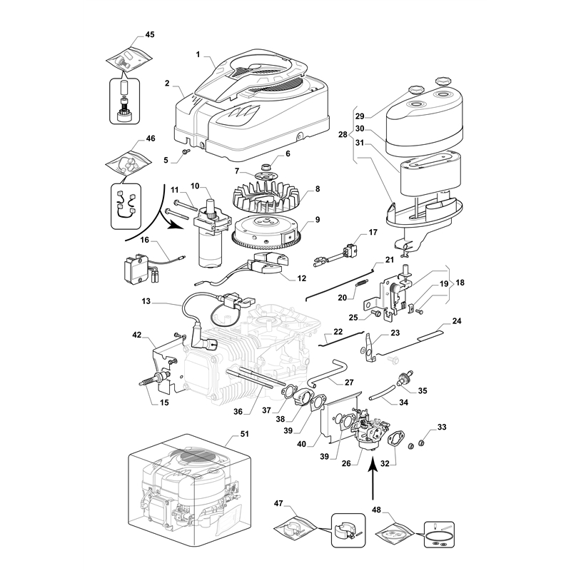 Oleo-Mac OM 103- 16 K Cat. 2021 (OM 103-16 K Cat. 2021) Parts Diagram, Starter, carburettor and air filter