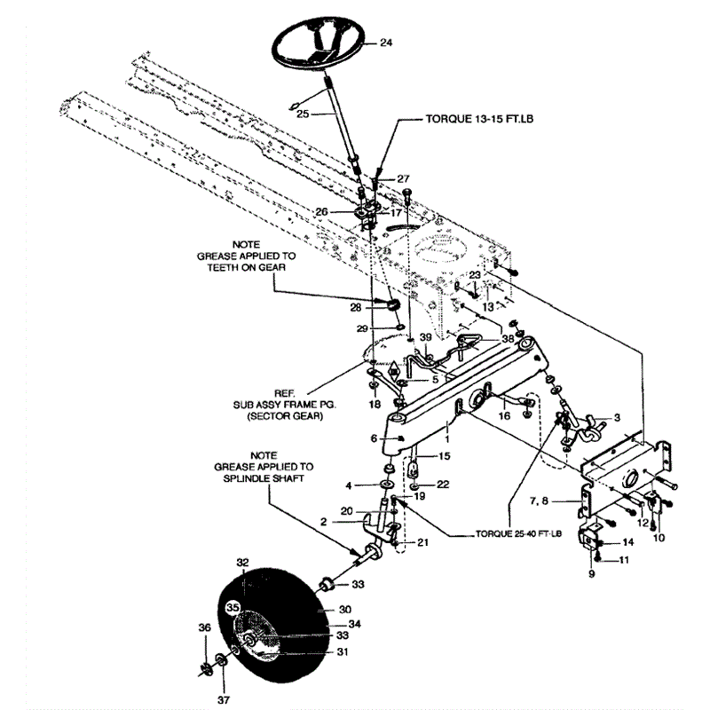 Hayter 12/40 (140P001001-140P099999) Parts Diagram, Steering Assembly