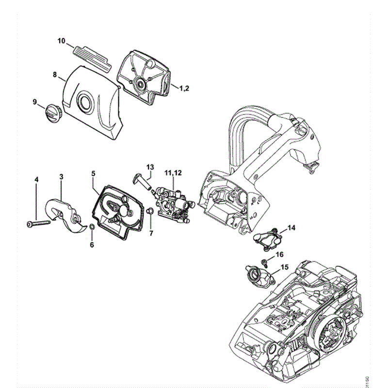 Stihl MS 150 Chainsaws (MS150TC-E) Parts Diagram, Air Filter and Carburettor