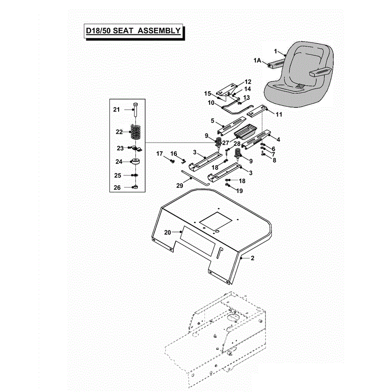 Countax D18-50 Lawn Tractor 2000 - 2003  (2000 - 2003) Parts Diagram, SEAT ASSEMBLY