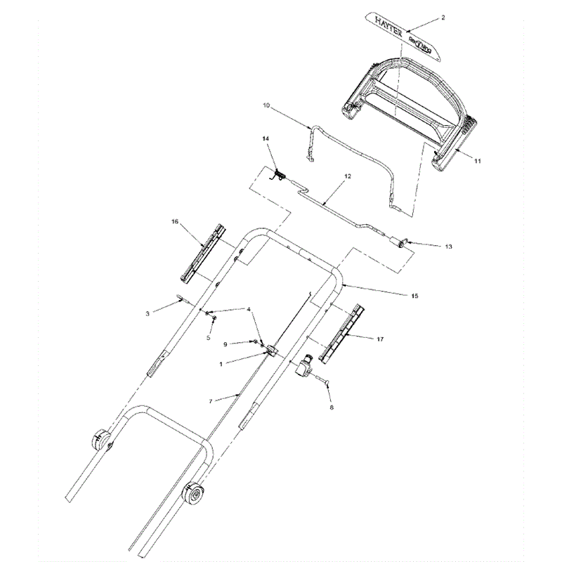 Hayter R48 Recycling (447) (447E280000001 - 447E290999999) Parts Diagram, Upper handle Assembly