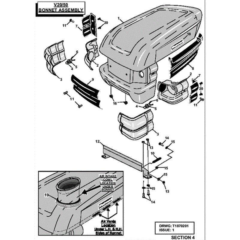 Westwood V20/50 Tractor 2002-2003 (2002-2003) Parts Diagram, Bonnet Assembly