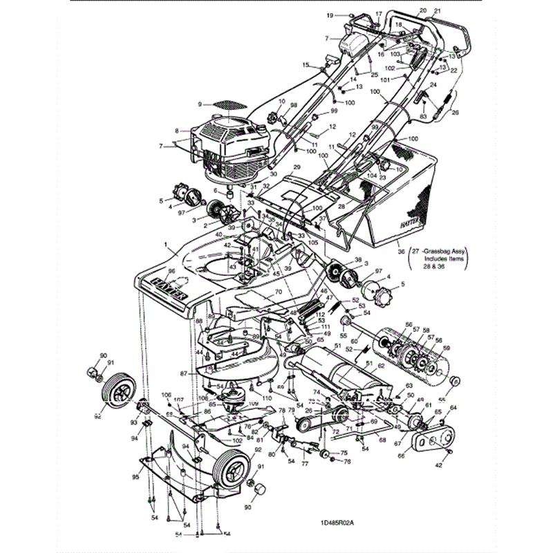 Hayter Harrier 48 (485) Lawnmower (485S001001-485S099999) Parts Diagram, Mainframe Assembly
